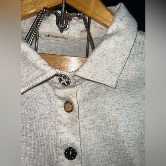 Soft Surroundings Collared Multi Button Soft Blouse silk hem Top sz L EUC earthy - Picture 5 of 7